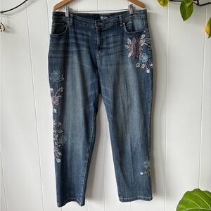Style & Co Womens Jeans Blue Embroidered Floral Denim